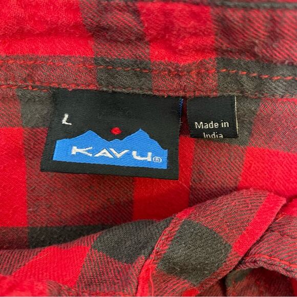 Kavu Red Black Buffalo Plaid Flannel Shirt Large Long Sleeve Button Down Top - Picture 4 of 7